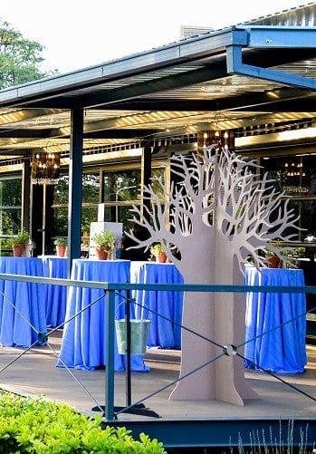 Cocktail tables on the garden deck