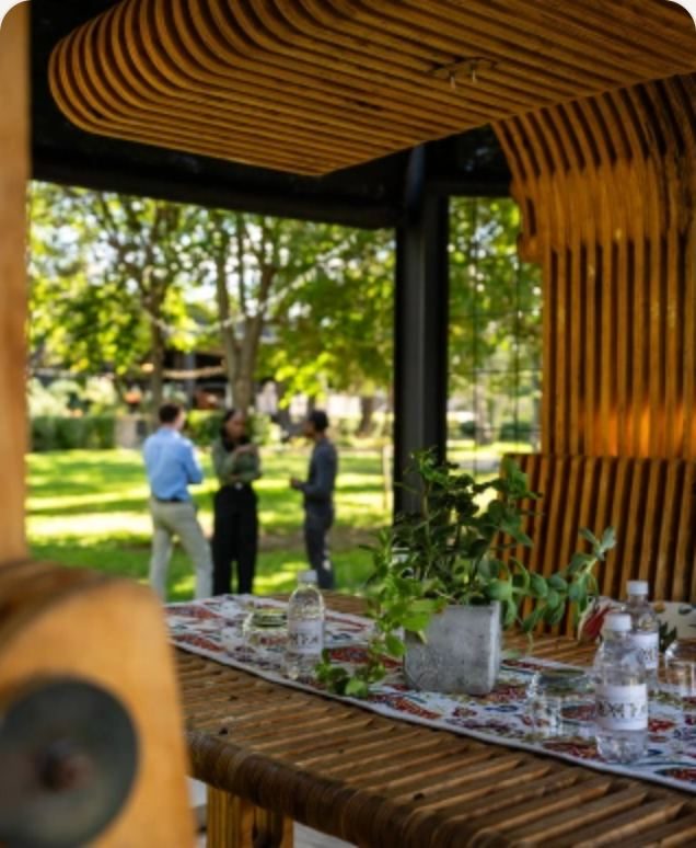 Corporate team in the garden pavilion at Droombos Estate