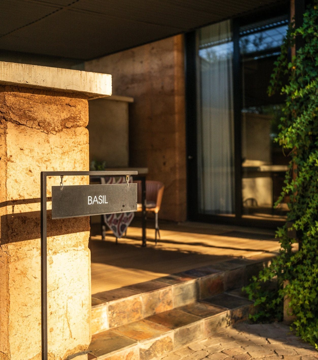 Entrance to the Basil suite at golden hour