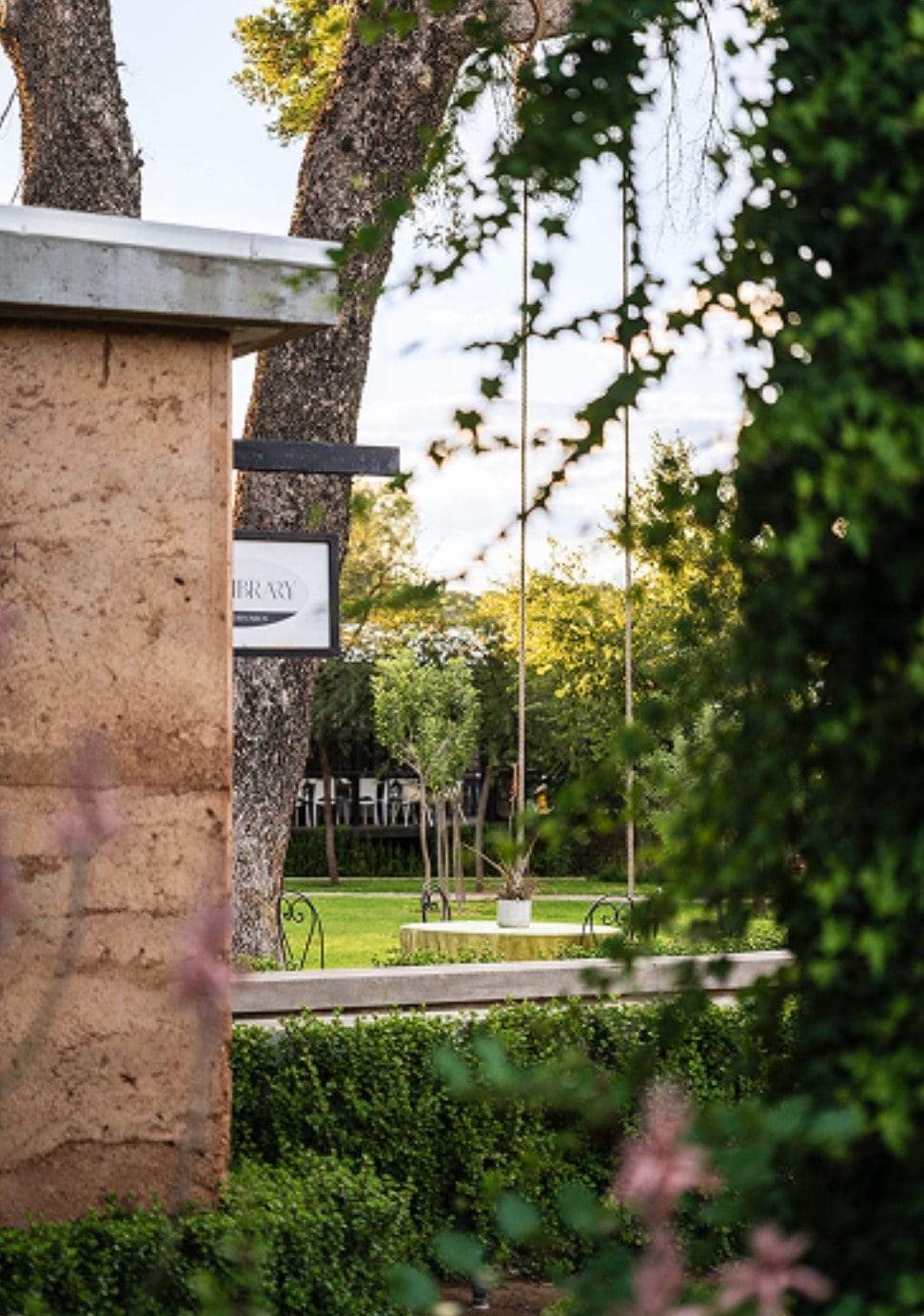 Garden beyond the rammed earth walls