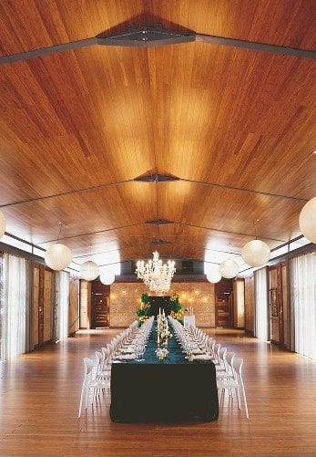 Long banquet table in the timber hall