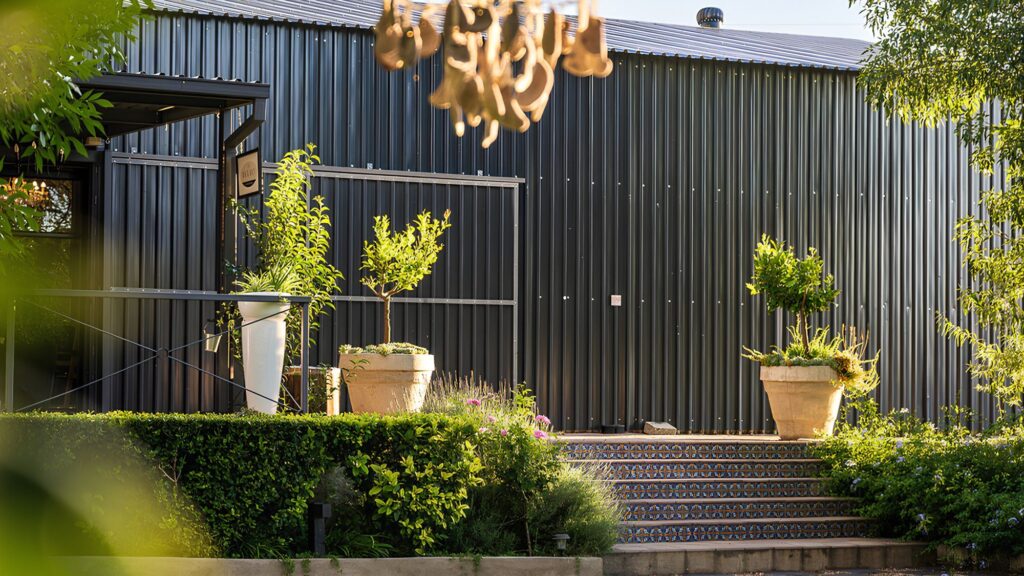 The Black Barn and tiled steps at Droombos Estate