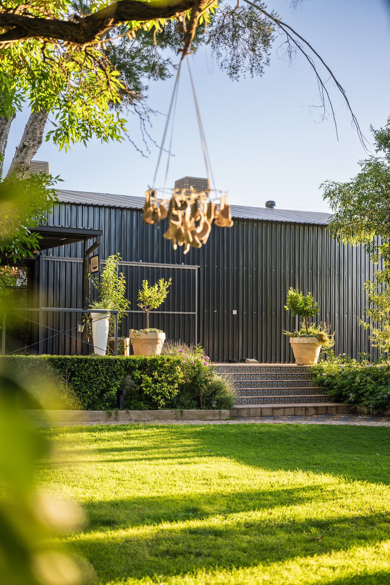 The Black Barn venue with hand painted tiled steps